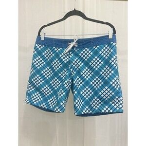 Miken Reversible Swim Board Shorts Blue Plaid Mens 34 x 7